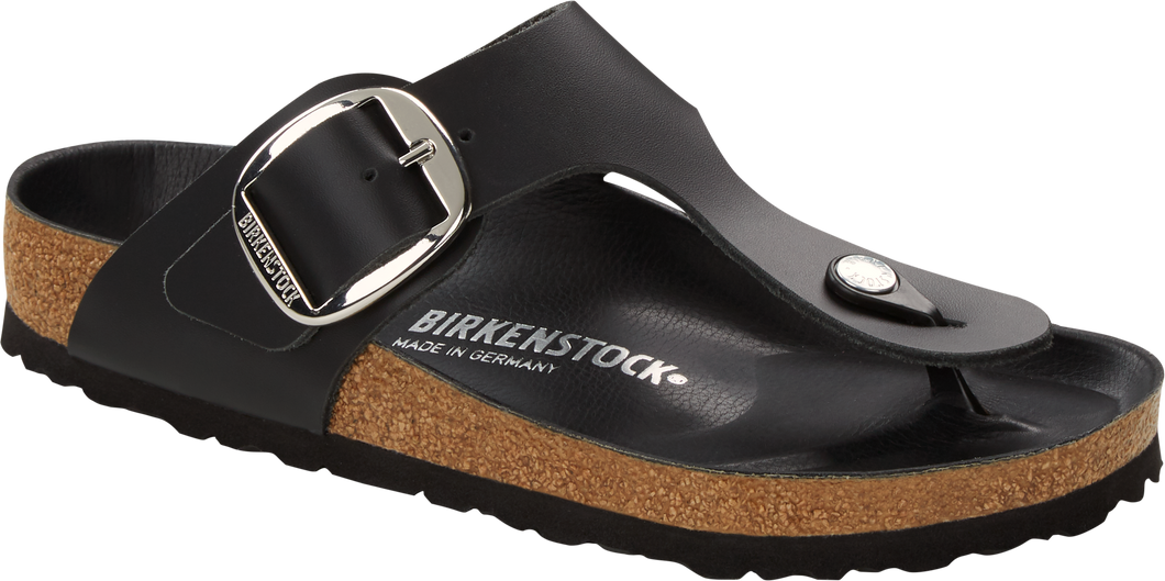 Gizeh Big Buckle Smooth Leather Footbed Black Leather